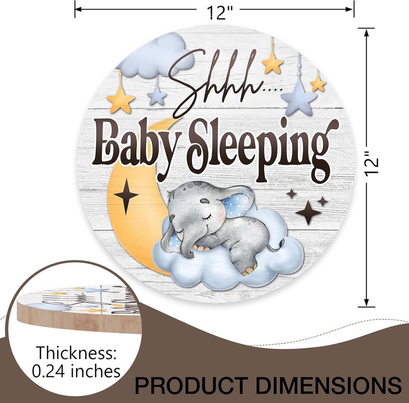 Deroro Shhh Baby Sleeping Front Door Sign, Elephant Moon Cloud Stars Wood Door Hanger Nursery Kids Bedroom Decor, Infant Toddler Baby Boy Girl Room Rustic Wooden Wreath Indoor Wall Hanging Decoration - Image 2
